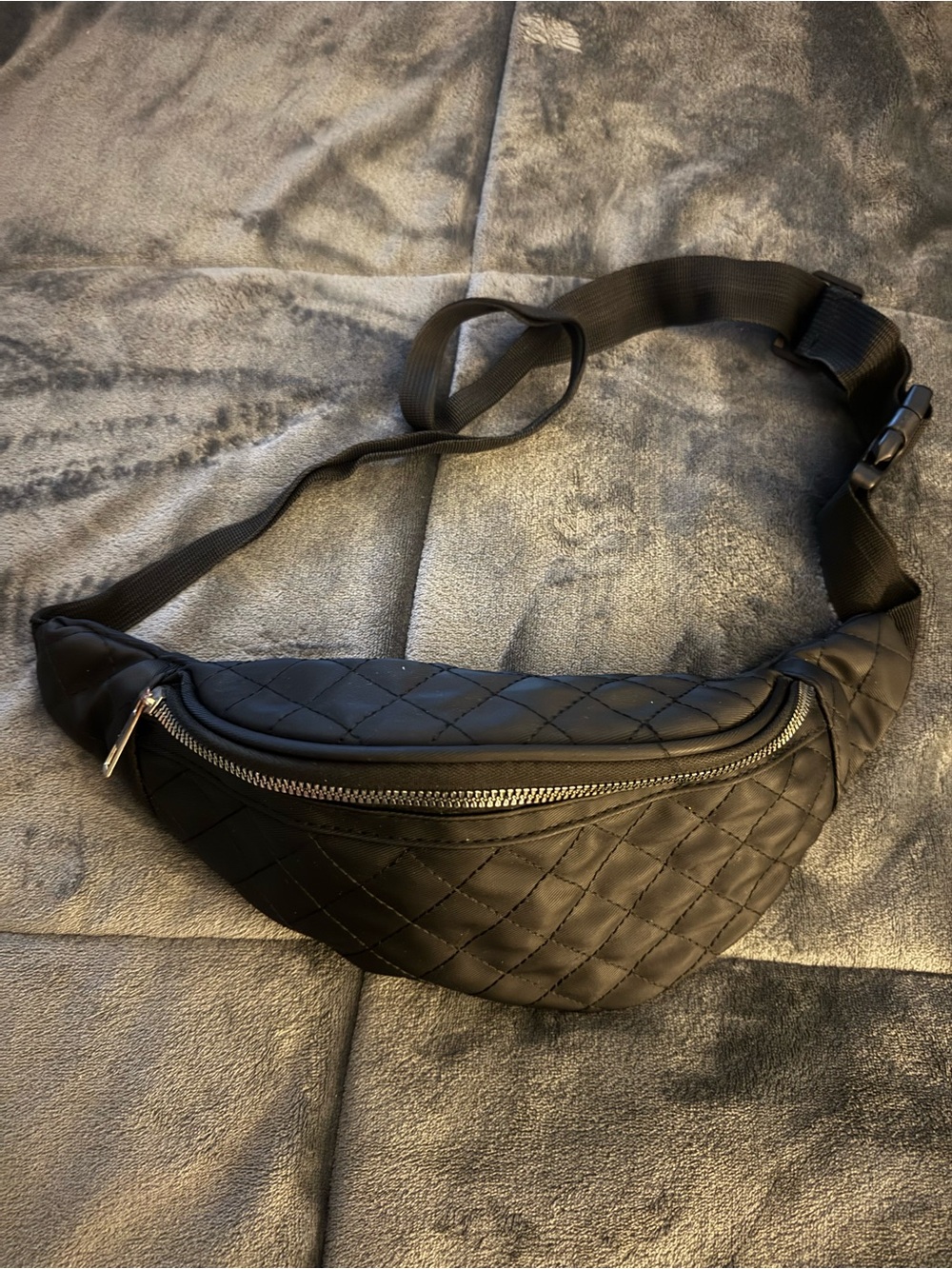 Quilted Black Unisex Waist Sling Bag with Adjustable Strap